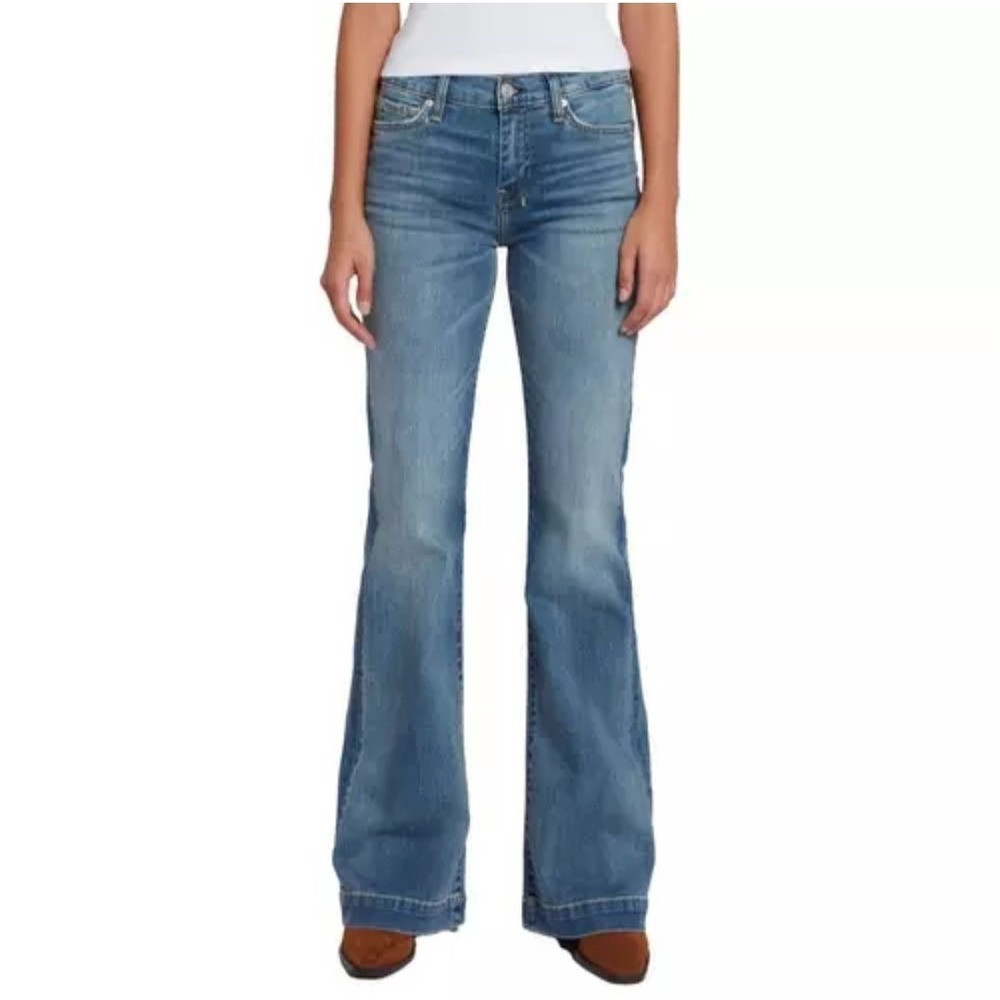 7 For All Mankind Mid Rise Dojo Flare Wide Leg Distressed Authentic Light 29 34 - Picture 3 of 16